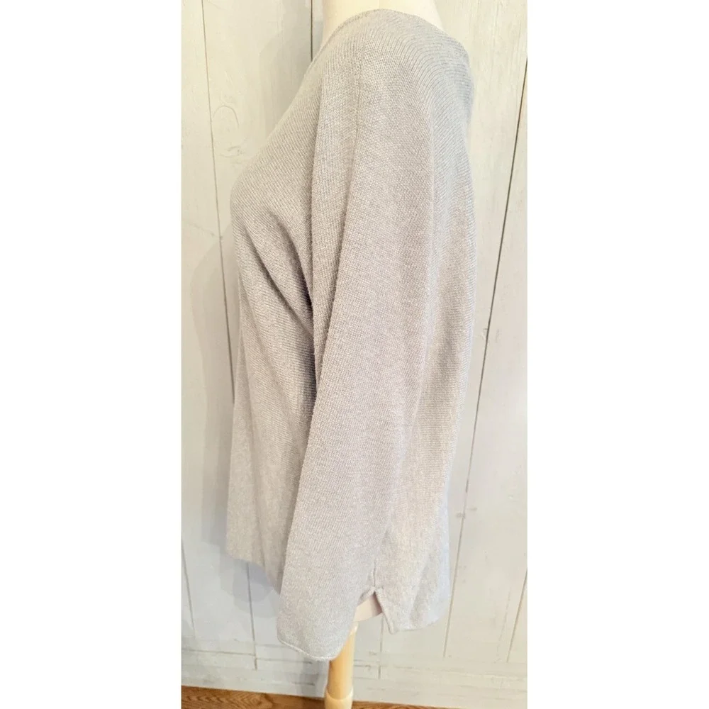 Michael Kors Sz-Lg Shirttail Hem Side Slits Zip Back Long Sleeve Sweater Grey‎